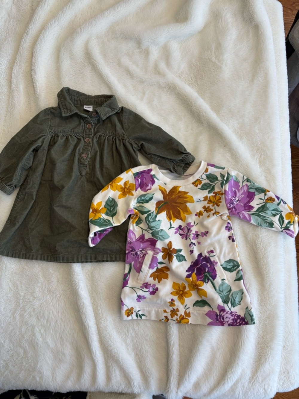 Old Navy 3-6 month long sleeve baby girl dress green corduroy and floral print